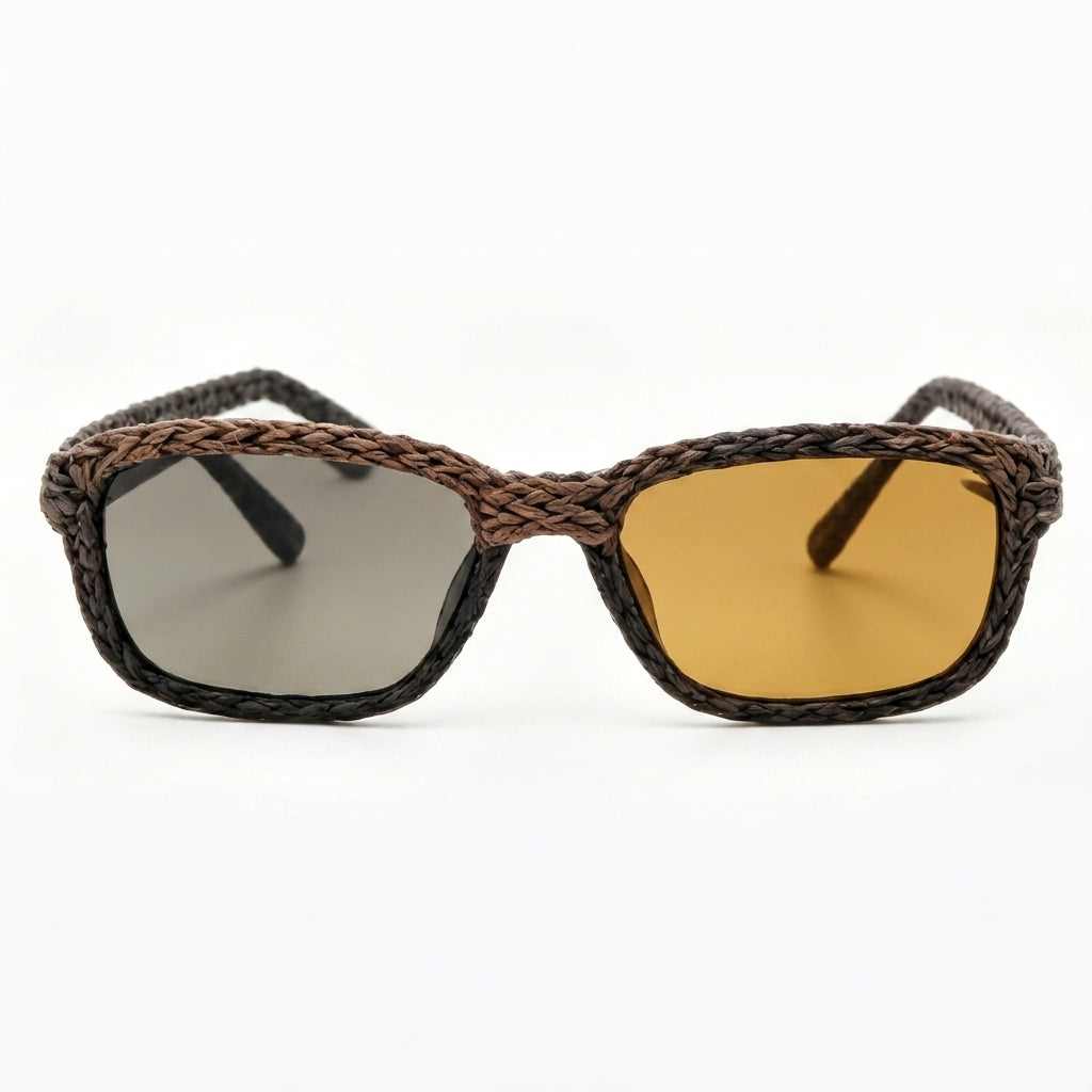 Earth-Toned Braided Asymmetric Sunglasses