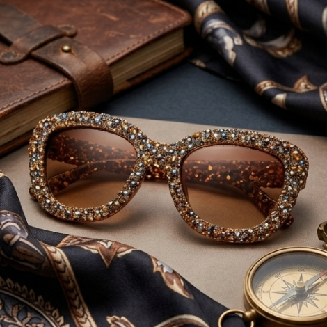 Amber Crystal Mosaic Statement Sunglasses