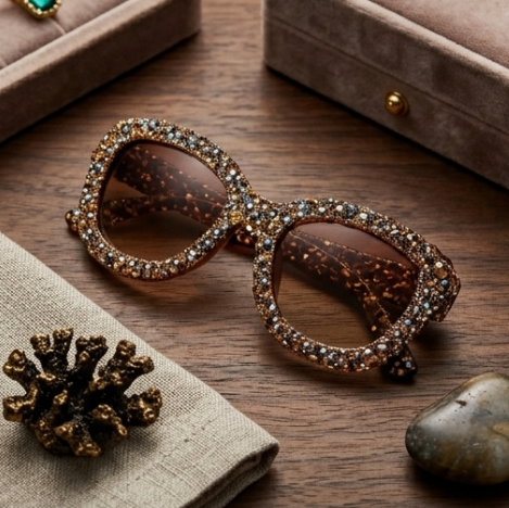 Amber Crystal Mosaic Statement Sunglasses