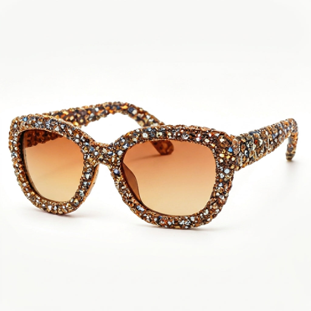 Amber Crystal Mosaic Statement Sunglasses